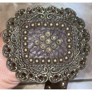 Leatherock Leather Swarovski Embellished Bronze Studded Brown Hip Belt Sm/Med